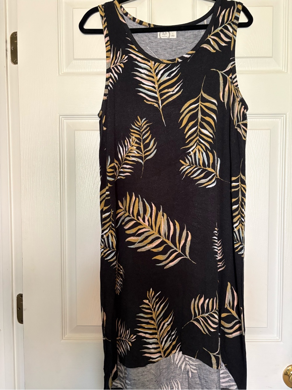 Maurices Black Tropical Leaf Swim Cover-Up with Gold and Pale Pink Accents
